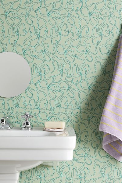 Shop Urban Outfitters Uo Home Pretty Bows Green Removable Wallpaper In Assorted At