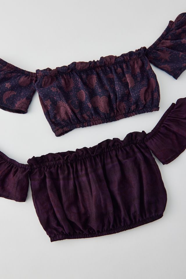 Urban Renewal Remade Overdyed Gauze Off-The-Shoulder Cropped Top #1