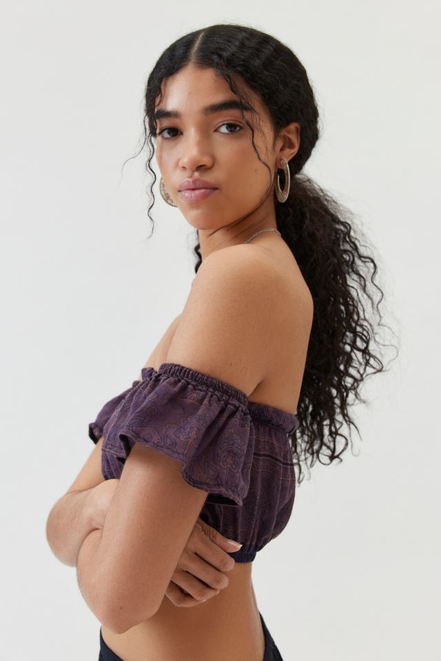 Urban Renewal Remade Overdyed Gauze Off-The-Shoulder Cropped Top #2