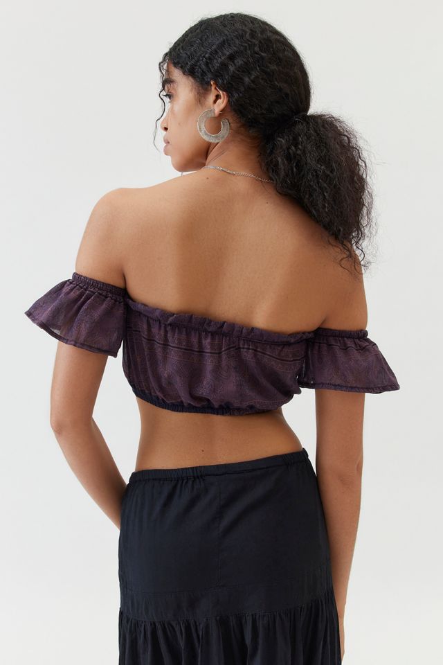 Urban Renewal Remade Overdyed Gauze Off-The-Shoulder Cropped Top #3