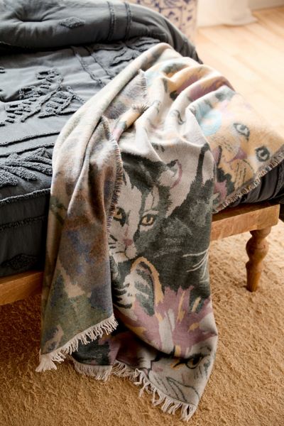 Shop Urban Outfitters Emile Cozy Art Throw Blanket In Cats At
