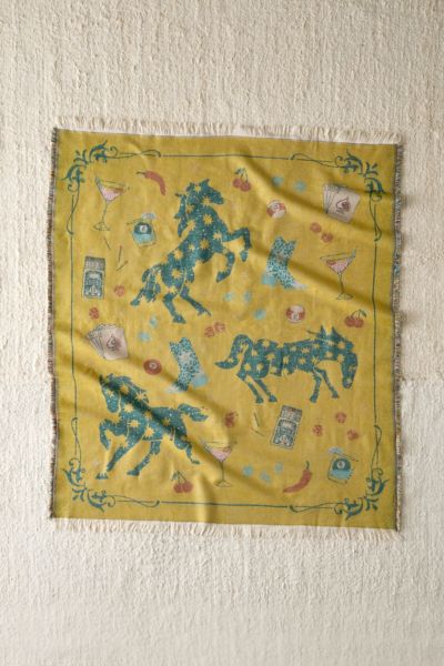 Urban Outfitters Emile Cozy Art Throw Blanket In Roan Ponies At