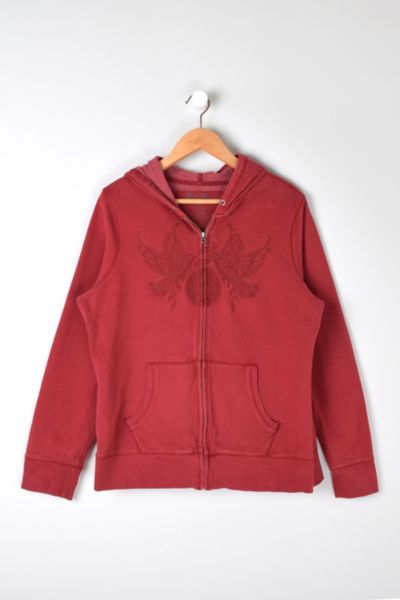 LUCKY BRAND Vintage Inspired Red Hoodie Jacket PEACE SIGN Applique
