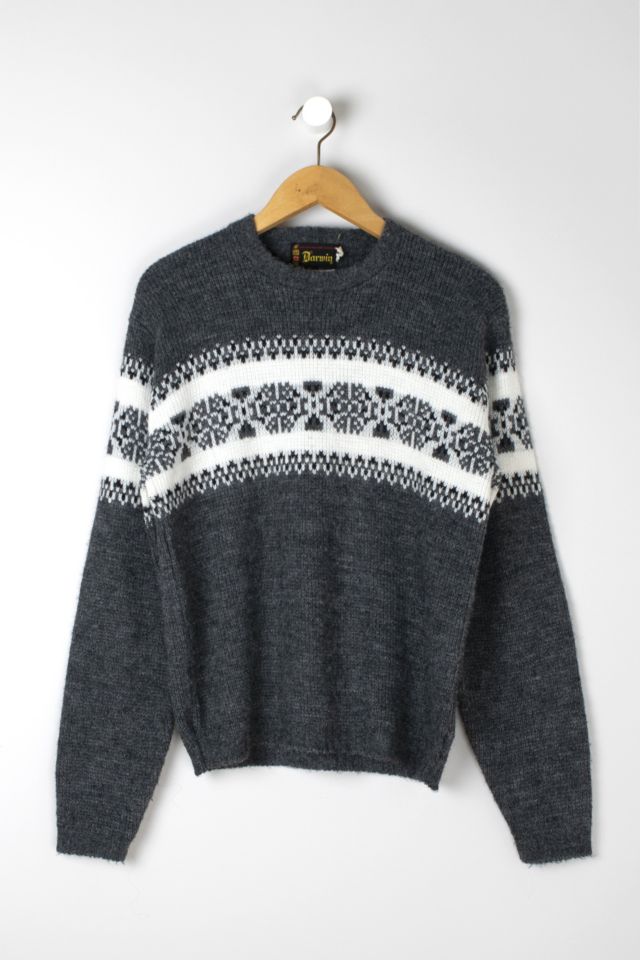 Vintage 1950s Dark Grey Fair Isle Sweater | Urban Outfitters