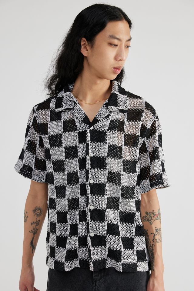 UO Checkerboard Lace Short Sleeve Shirt | Urban Outfitters