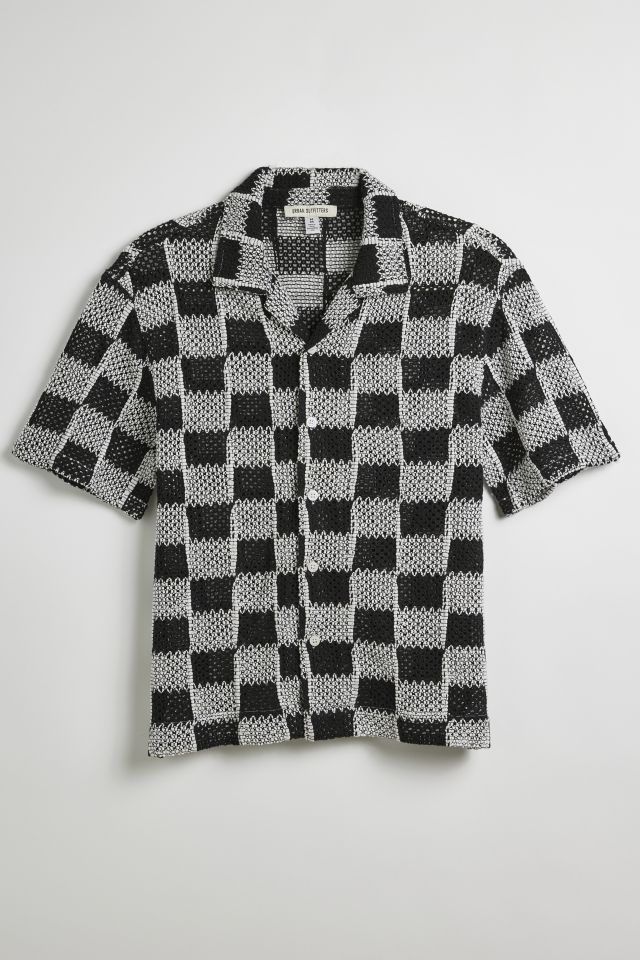 UO Checkerboard Lace Short Sleeve Shirt | Urban Outfitters
