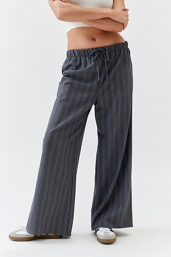 Urban Renewal Remnants Pinstripe Pull-on Trouser Pant In Grey At Urban Outfitters