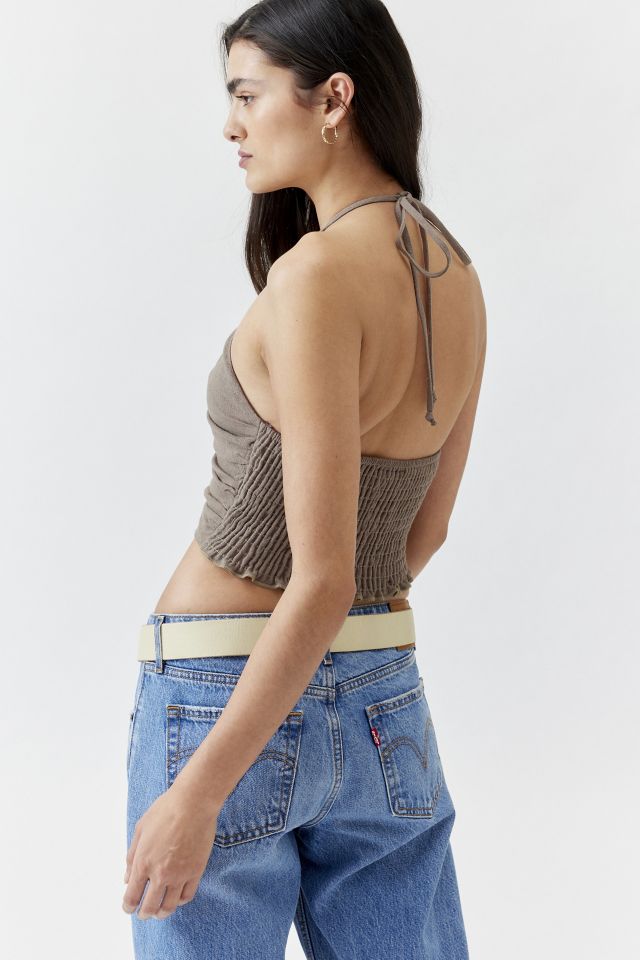 Urban Renewal Remnants Slub Linen Ruched Cropped Halter Top #2