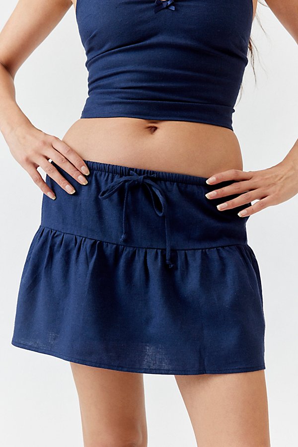 Urban Renewal Made In La Ecovero️ Linen Seamed Mini Skirt In Navy, Women's At Urban Outfitters