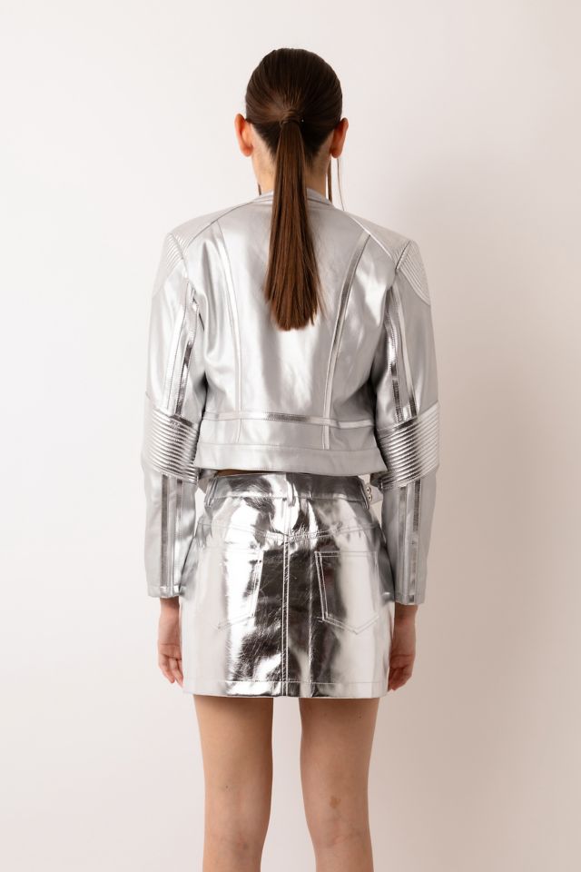 Amy Lynn Faux Leather Metallic Moto Jacket #4