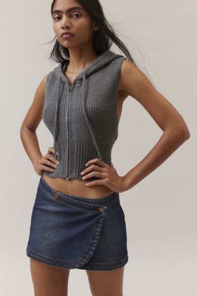 Shop Bdg Harlow Denim Micro Mini Wrap Skirt In Tinted Denim, Women's At Urban Outfitters