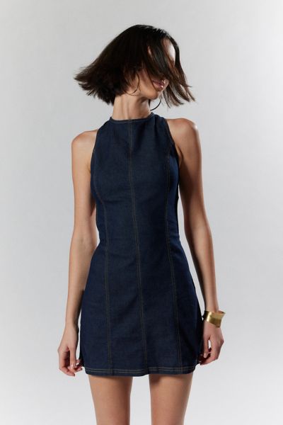 silence + noise lilith denim cutout shift dress