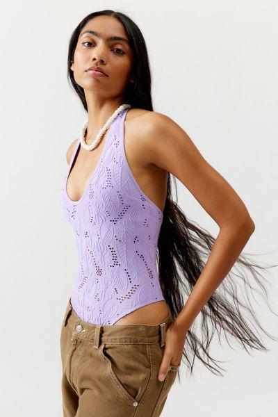 Shop Out From Under Layla Floral Lace Halter Bodysuit In Purple, Women's At Urban Outfitters