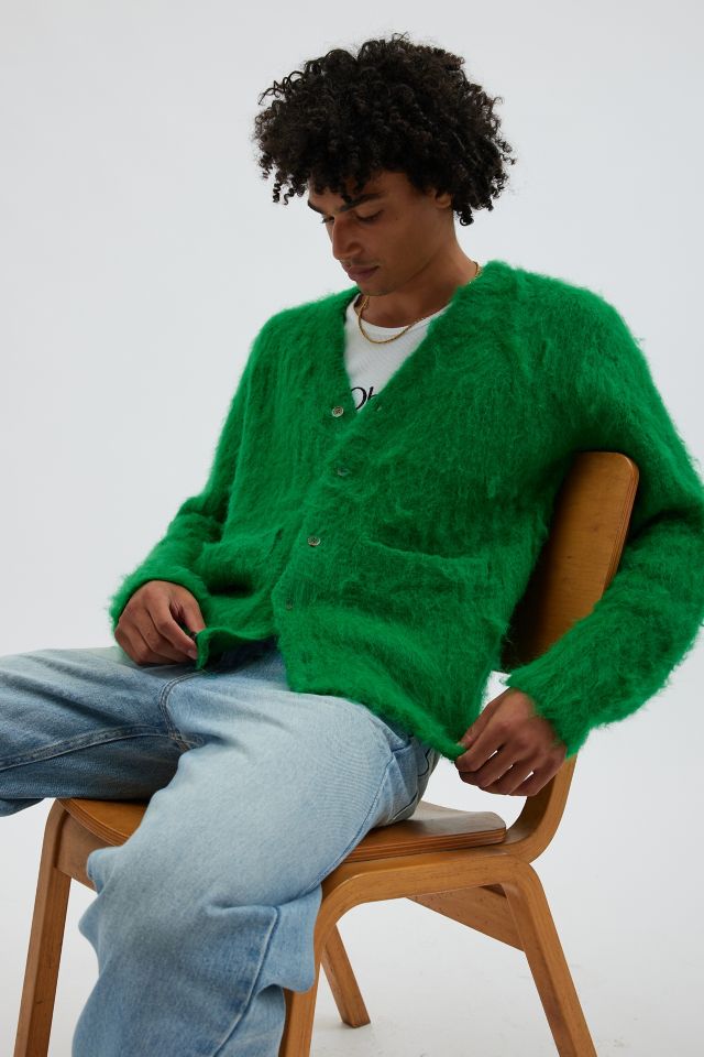 Fuzzy green cardigan hotsell