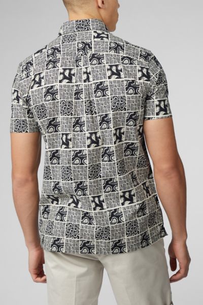 Ben Sherman Checkerboard Paisley Print Short Sleeve Shirt