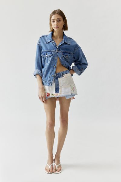 Urban Renewal Remade Embroidered Patch Denim Micro Mini Skirt