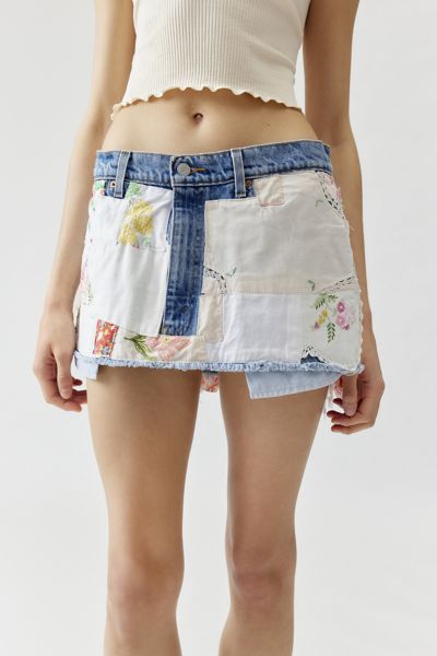 Urban Renewal Remade Embroidered Patch Denim Micro Mini Skirt