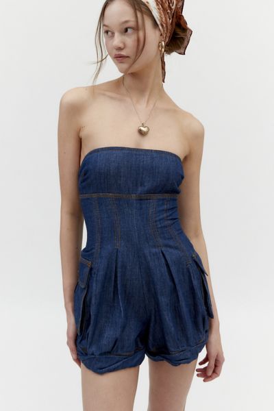 BDG Rylee Strapless Denim Romper