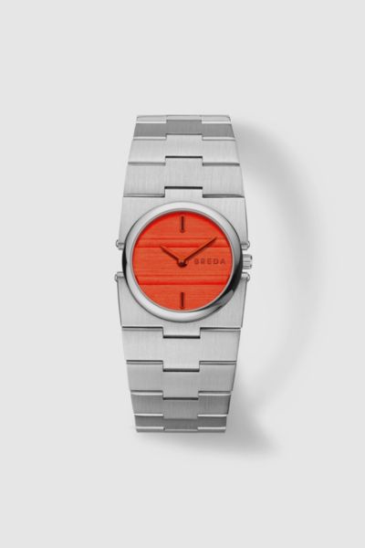 Shop Breda Sync Quartz Bracelet Watch In Silver And Red At Urban Outfitters