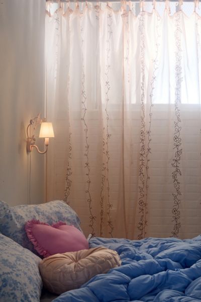 Urban Outfitters Rory Embroidered Chiffon Window Panel In Rose At