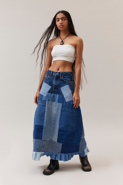 ReMADE By UO Denim Patchwork Maxi Skirt | Urban Outfitters