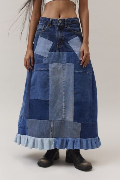 Urban Renewal Remade Denim Patchwork Maxi Skirt