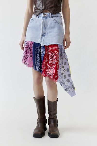 Shop Urban Renewal Remade Denim Bandana Hem Midi Skirt In Vintage Denim Medium, Women's At Urban Outfitters