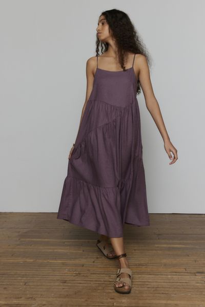 Urban Renewal Made In La Ecovero️ Linen Seamed Midi Dress In Purple At Urban Outfitters