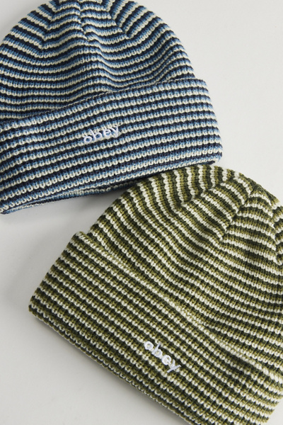 Custom Striped Beanie Hat - Navy, Acrylic Fleece, Personalized Embroidery Text, Unisex - View #5