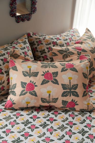 Urban Outfitters Strawberry Stamp Breezy Cotton Percale Sham Set In Peach At  In Brown