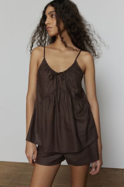 Shop Urban Renewal Made In La Ecovero️ Linen Tunic Tank Top In Brown, Women's At Urban Outfitters
