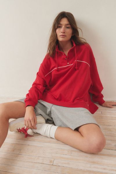 Shop Out From Under Belmar Henley Popover Sweatshirt In Red, Women's At Urban Outfitters