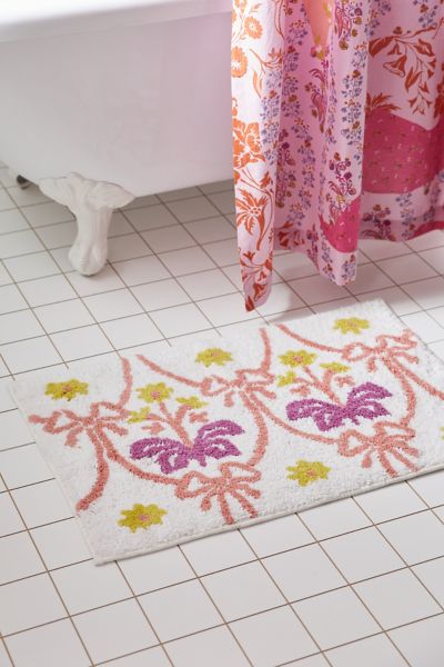 Shop Urban Outfitters Bow Damask Bath Mat In Cream At