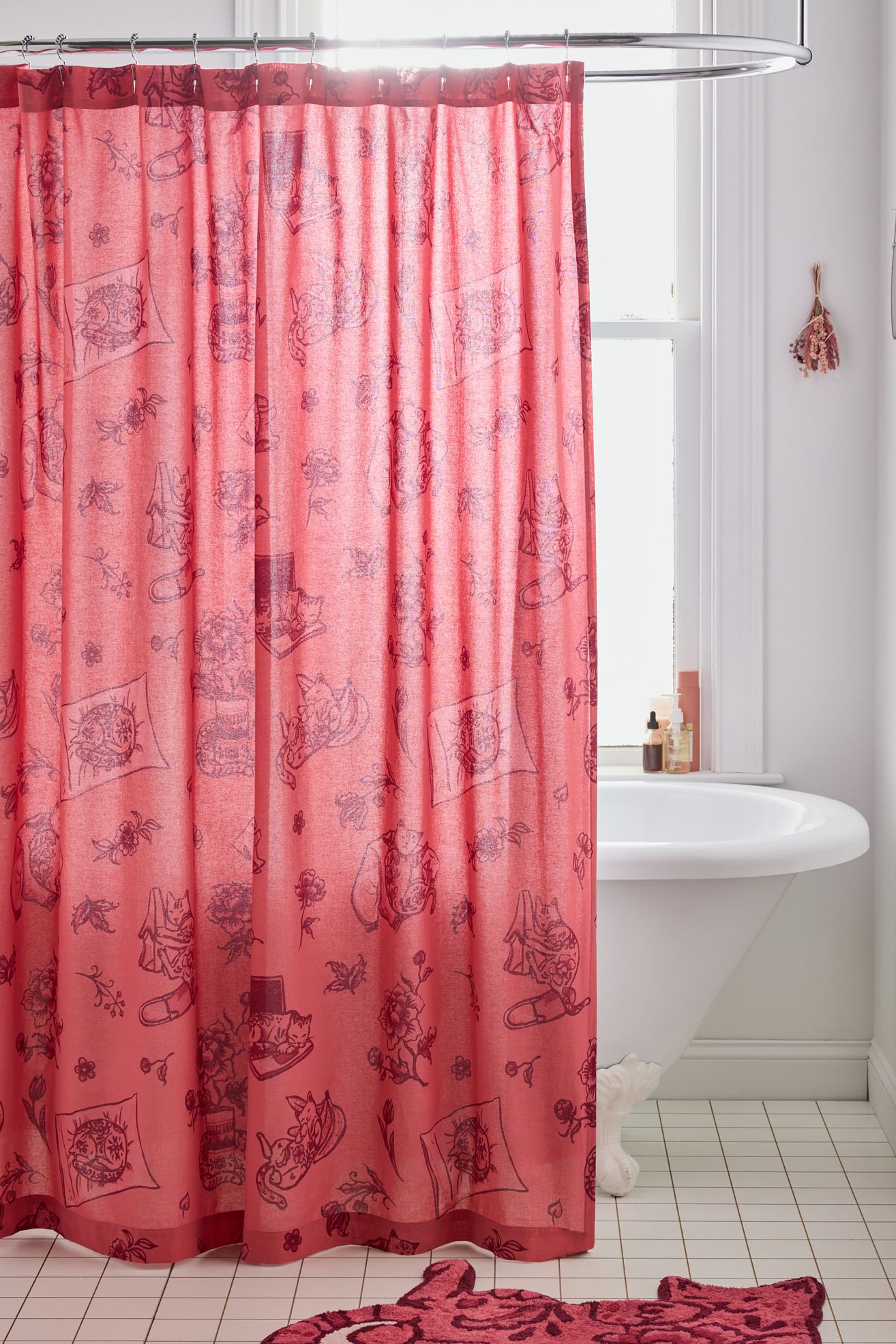 Delft Cat Shower Curtain - Rumba Red, 72X72