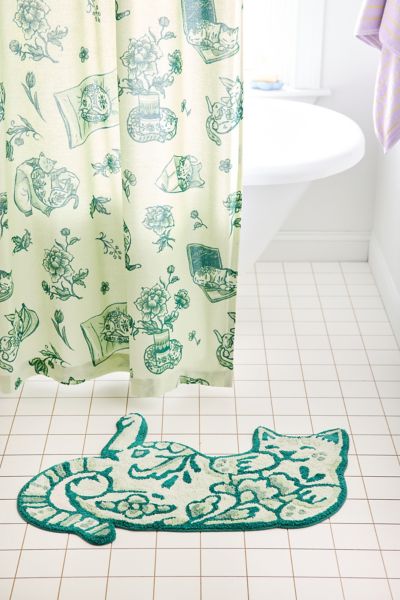 Urban Outfitters Delft Cat Shaped Tufted Bath Mat In Green At  In Green