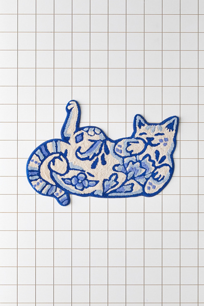 Delft Cat Shaped Tufted Bath Mat