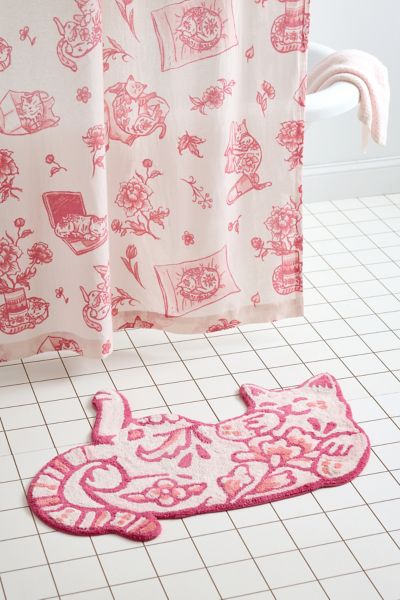 Urban Outfitters Delft Cat Shape Tufted Bath Mat In Pink At  In Pink
