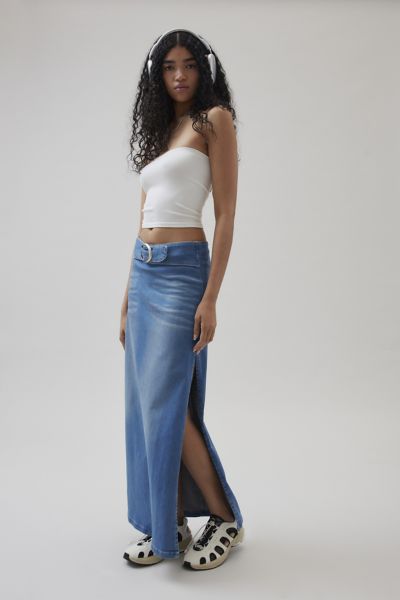 Shop Bdg Missy Low-rise Denim Maxi Skirt In Blue, Women's At Urban Outfitters