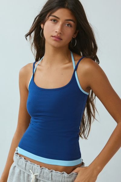 OUT FROM UNDER COTTON COMPRESSION LAYERED CAMI IN DARK BLUE, WOMEN'S AT URBAN OUTFITTERS 