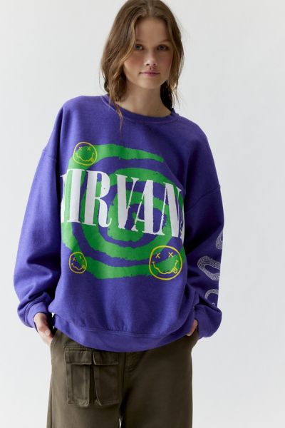 Urban Outfitters Nirvana Helix Smile Oversized Loose Crew Neck Sweatshirt In Purple, Women's At