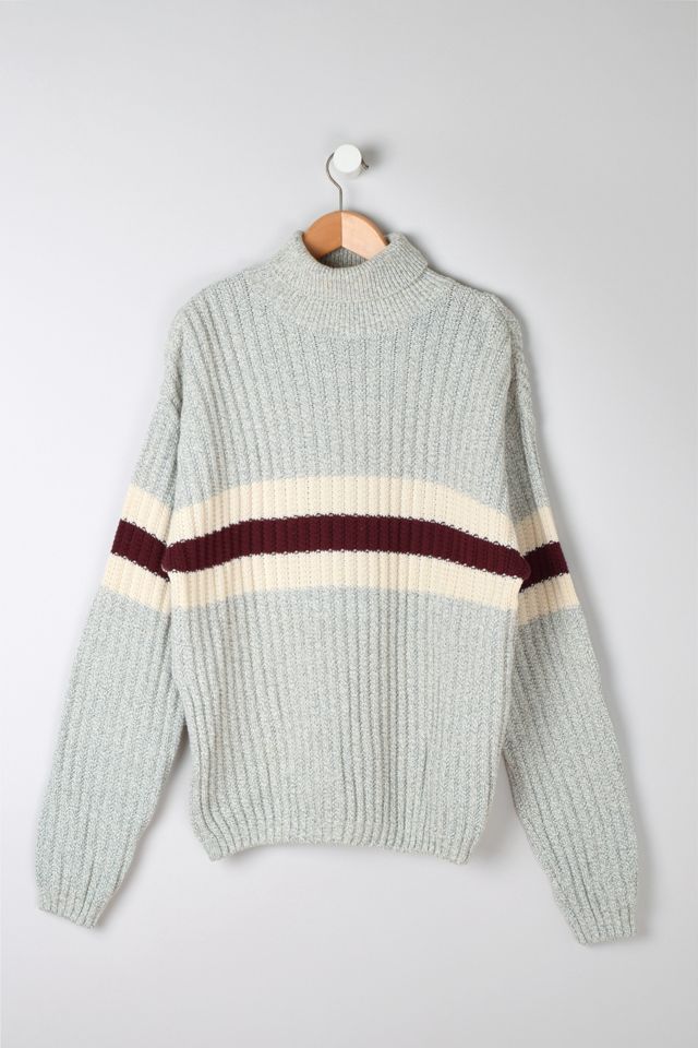 Vintage 90s Light Gray Striped Turtleneck Sweater