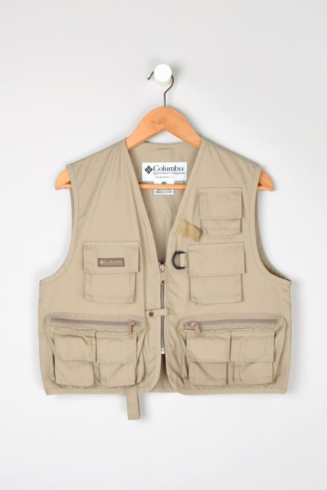 Vintage 90's COLUMBIA Mens Fly Fishing Vest ￼Khaki Beige Tan w/13