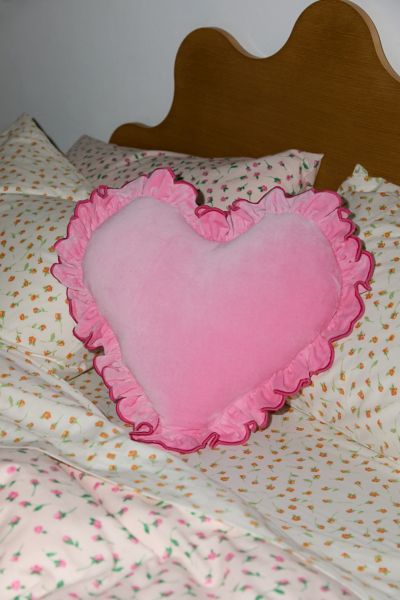 Ruffle Heart Velvet Throw Pillow Urban Outfitters
