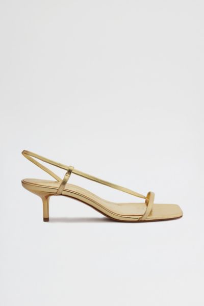 Schutz Heloise Metallic Nappa Kitten Heel Sandals In Ouro Claro Orch, Women's At Urban Outfitters In Ouro Claro Orch