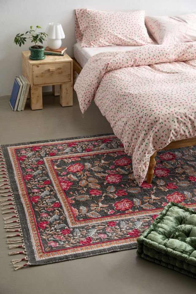 Julia Floral Brushed Embroidered Rug | Urban Outfitters