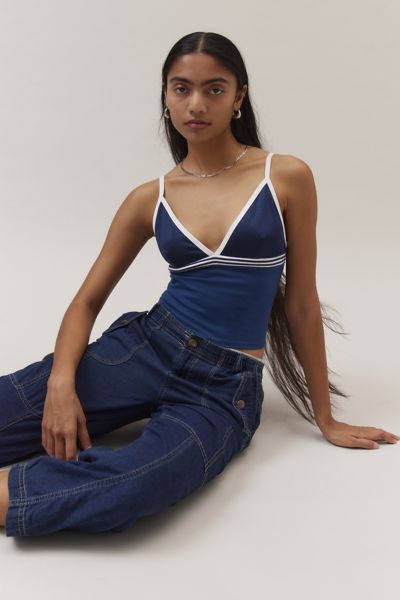 Shop Bdg Melanie Mesh Cropped Cami In Navy At Urban Outfitters