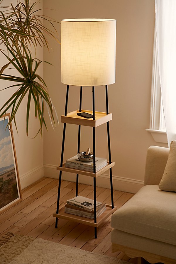 Urban Outfitters Hendrick Charging Floor Lamp In Natural At  In Metallic