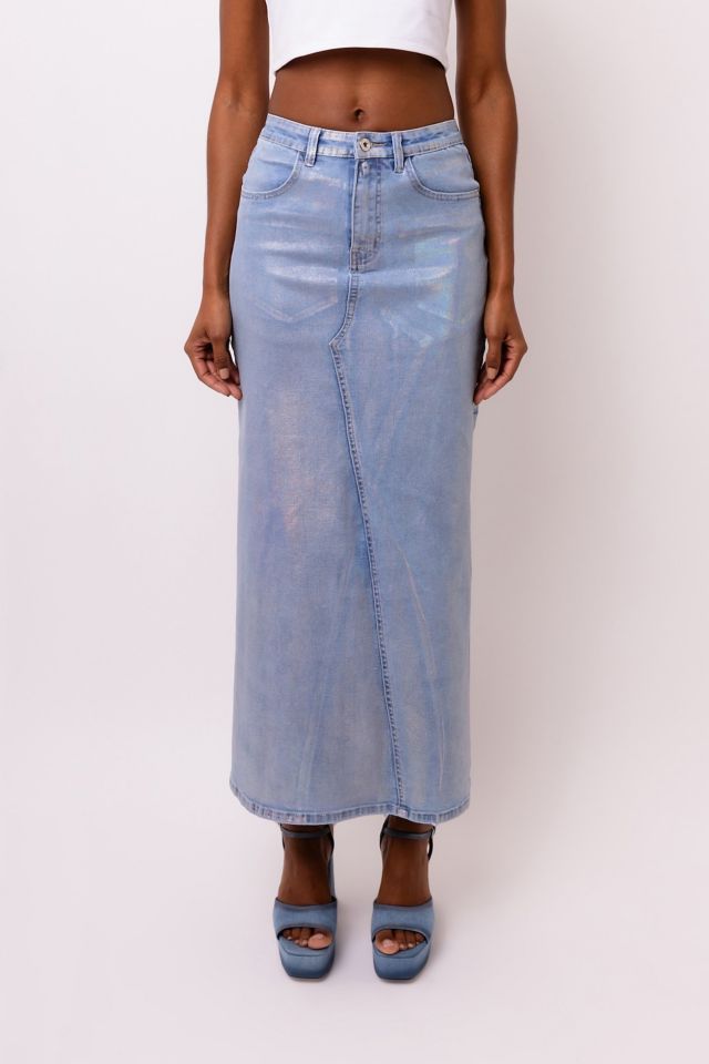 Amy Lynn Mimi Metallic Denim Maxi Skirt | Urban Outfitters