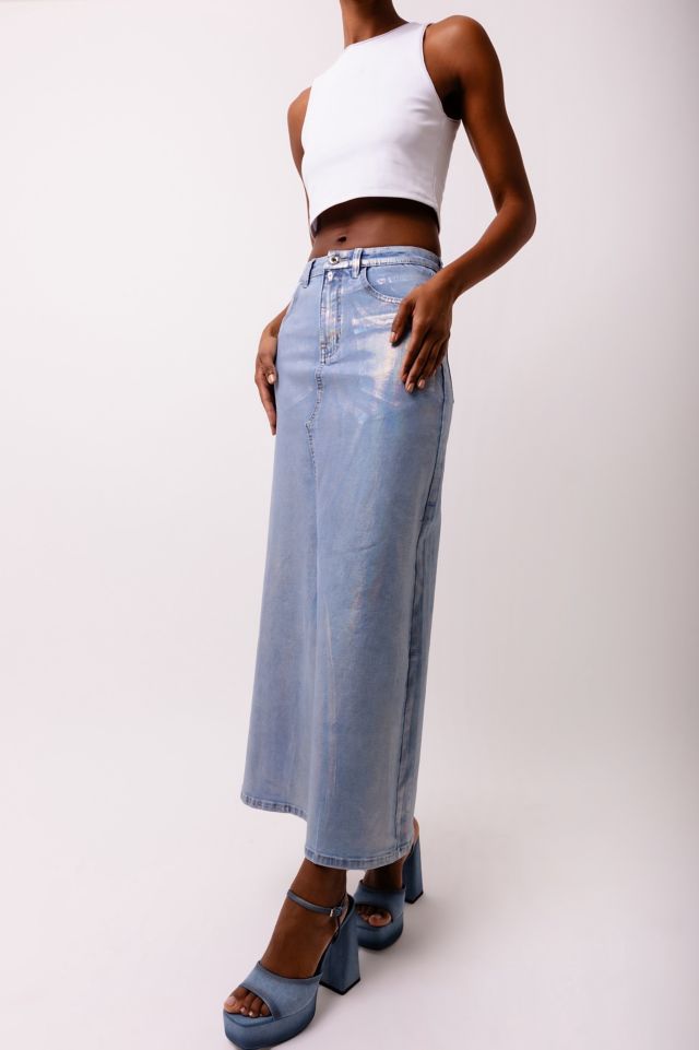 Amy Lynn Mimi Metallic Denim Maxi Skirt | Urban Outfitters