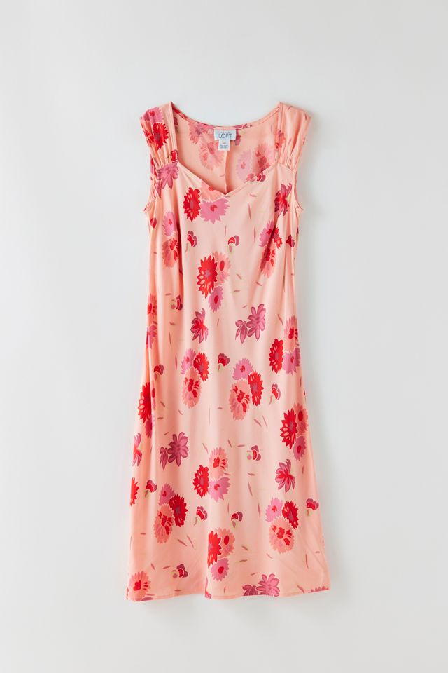 urban outfitters vintage dress Archive At UO Beige & Red Floral Print Maxi Urban Outfitters Denim Dress Womens